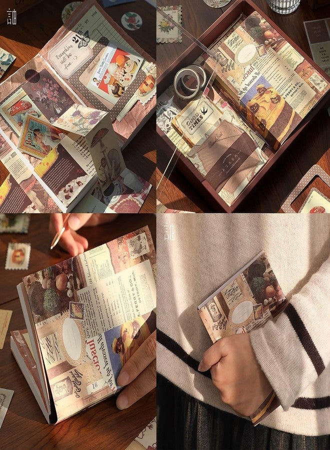 VOLDOT Vintage Scrapbook Kit (346 Pcs) with A6 Grid Notebook, Stickers, Background Papers & Photo Frames | Aesthetic Junk Journal & Art Journaling Supplies | Gift Set for Teens & Girls (Brown) - Image 3